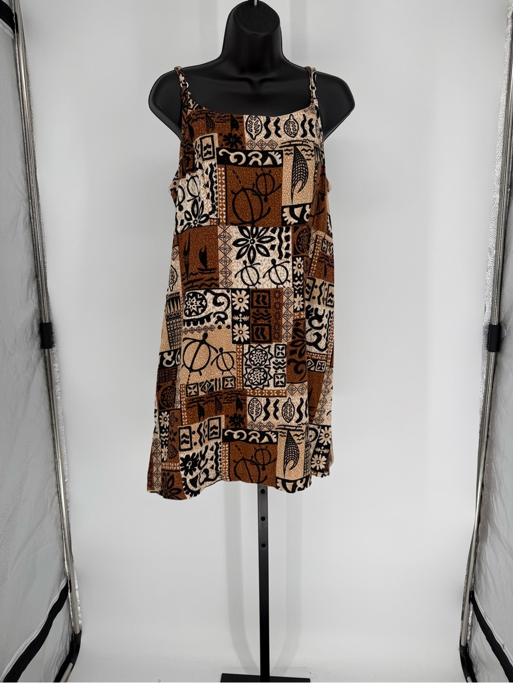 Vintage Hawaiian Originals Sleeveless Neutral Patchwork Print Mini Dress size L